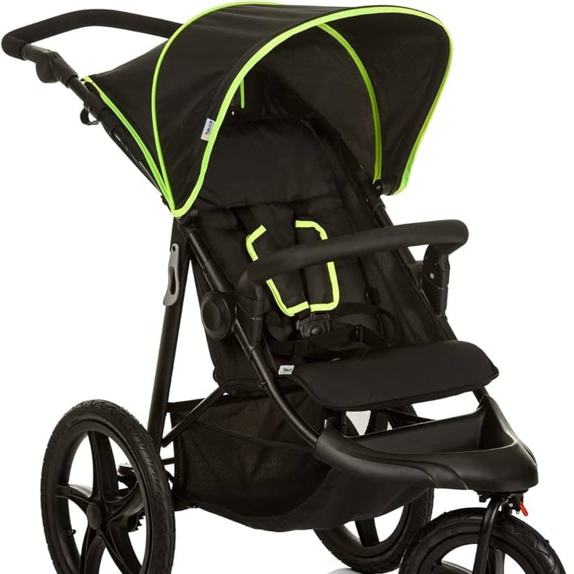 hauck Runner Baby Stroller from Birth - Lightweight Stroller up to 22 kilos - Pneumatic 3-Wheel Stroller - Compact Folding - Suspension - Black/Neon