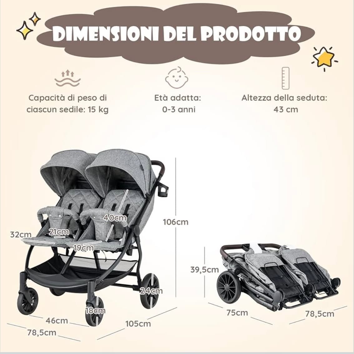 Costway twin stroller - 2