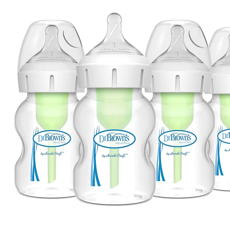 Dr. Brown’s Natural Flow® Anti-Colic Options+™ Wide-Neck Baby Bottles 5 oz/150 mL, with Level 1 Slow Flow Nipple, 4 Pack, 0m+