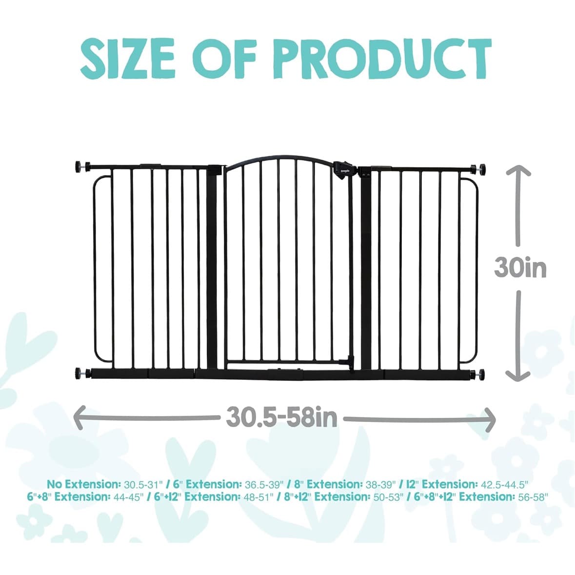 Regalo Safety 30.5-58" Extra Wide Arch Baby Gate with Door, Pressure Mount Walk Through Gate for Doorways & Bottom of Stairs