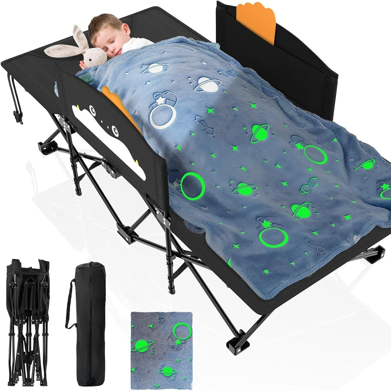 Portable Travel Toddler Cot Bed with Guardrail - 2