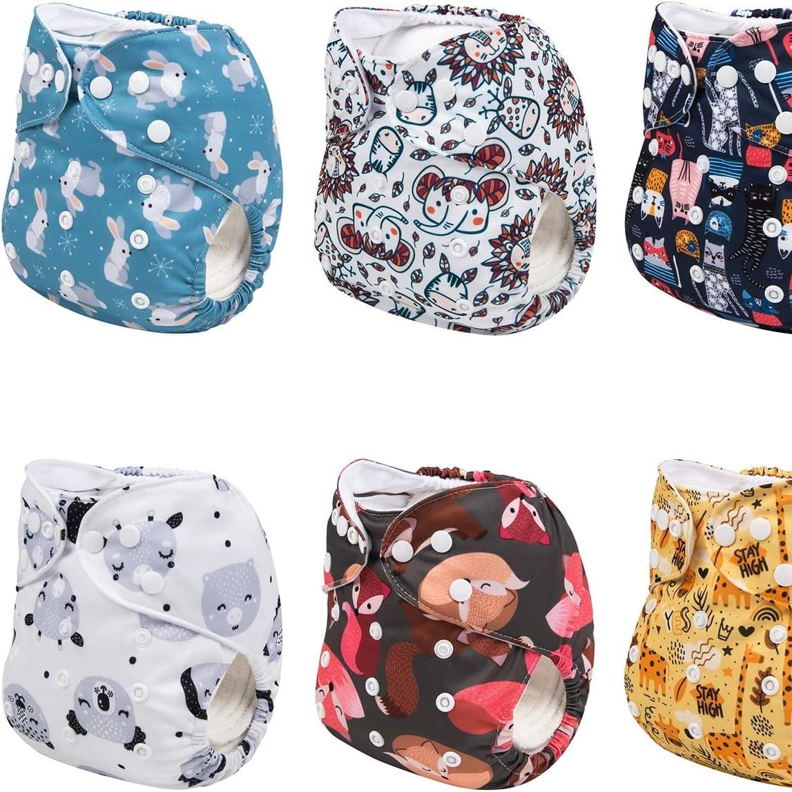 ALVABABY Pack 6pcs Adjustable and Washable Pocket Cloth Diapers + 12 Inserts 6BM98-ES