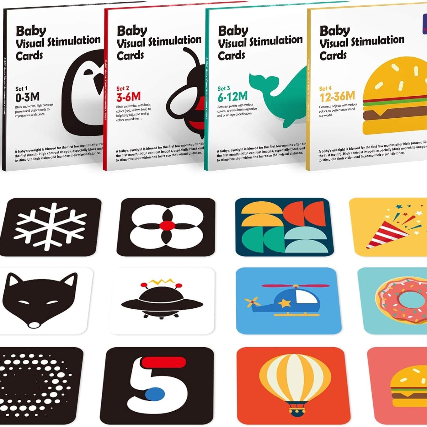 hahaland Flashcards Baby Toy Cards 0 3 6 12 Months, 80 Pieces Black and White and Colored Baby Cards, High Contrast Visual Stimulation Cards for Babies 0-36 Months