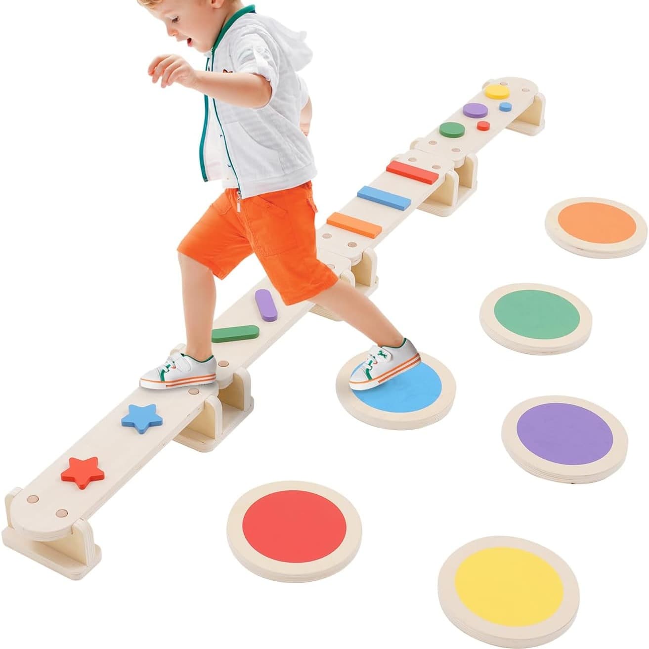 3-in-1 multifunction wooden balance bar for children and toddlers, obstacle course, balance training