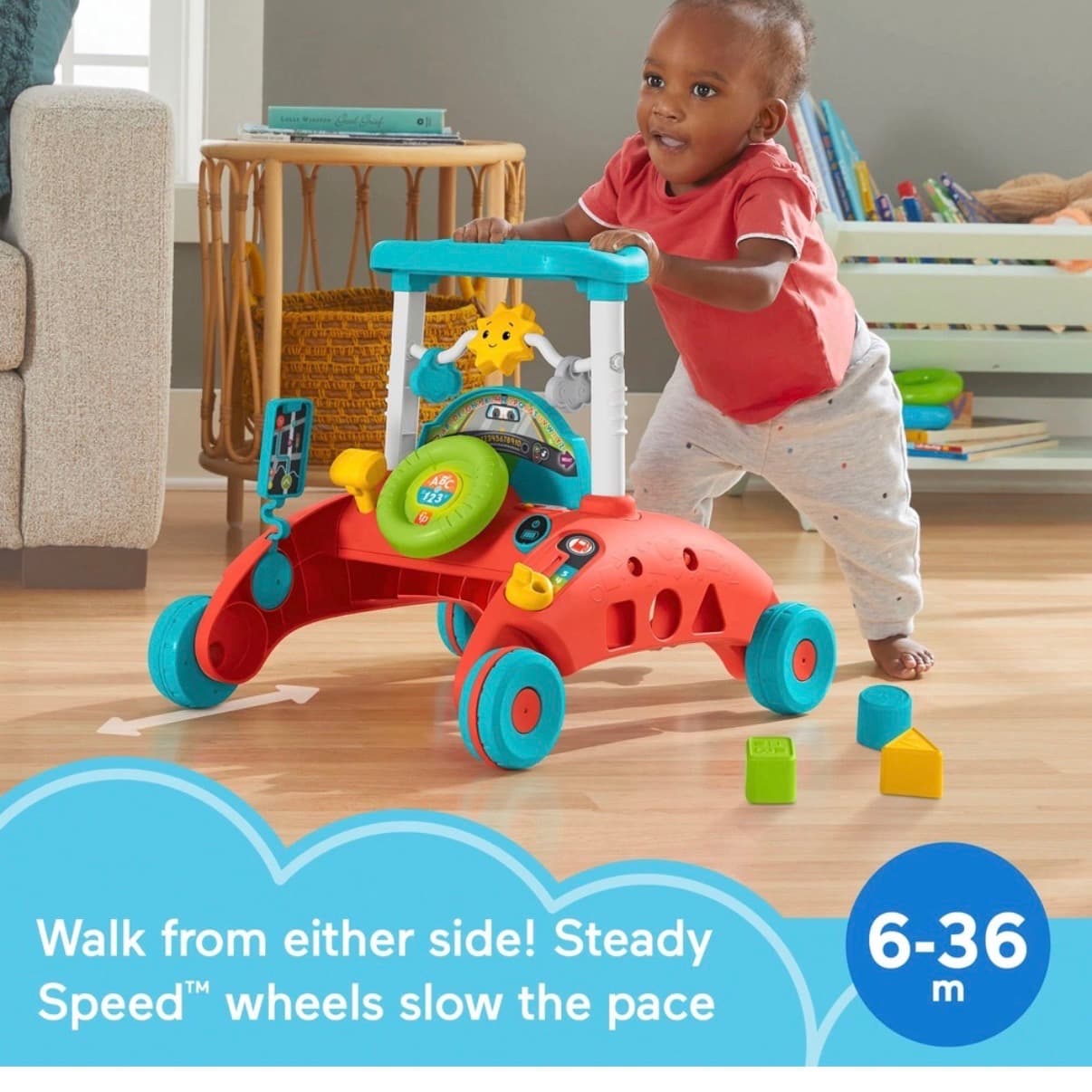 Fisher-Price 2-Sided Steady Speed Baby Walker with Songs and Phrases