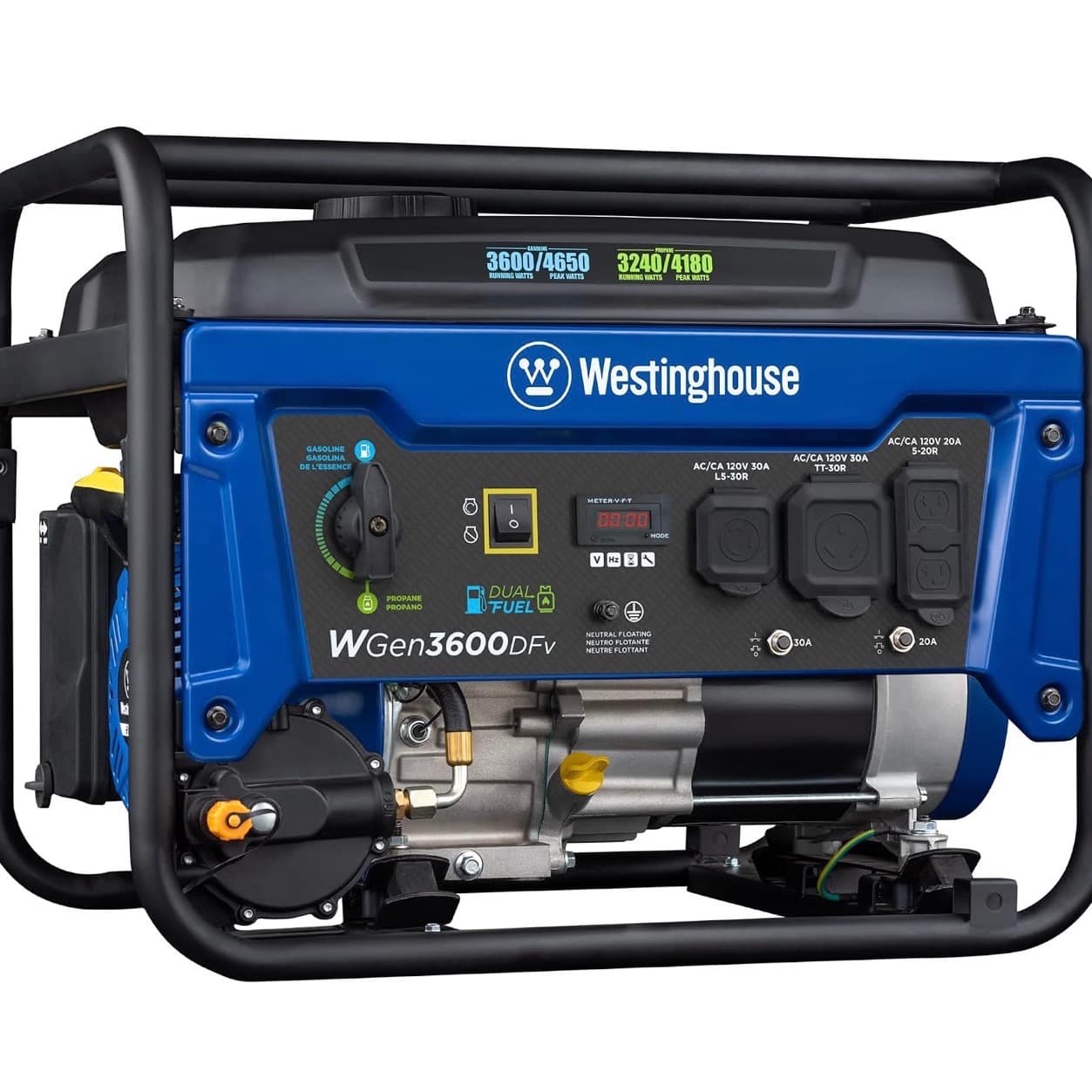 Generatore portatile Westinghouse 4650 Peak Watt a doppia alimentazione, presa RV Ready 30A, alimentato a gas e propano - 2