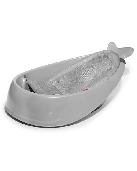 Skip Hop, Grey Moby 3-Stage Smart Sling Baby Bath Tub with Drain Plug & Swivel Hook for Hanging