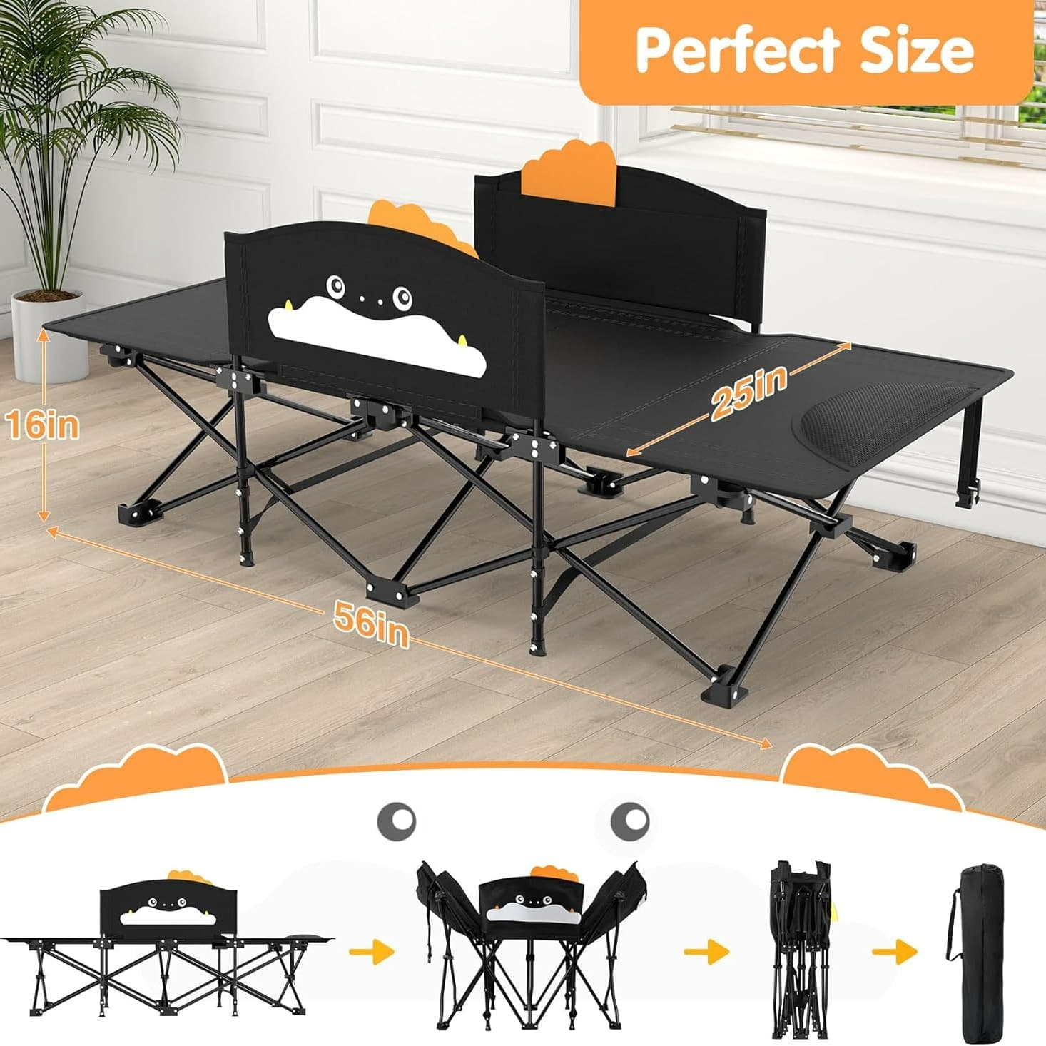 Portable Travel Toddler Cot Bed with Guardrail
