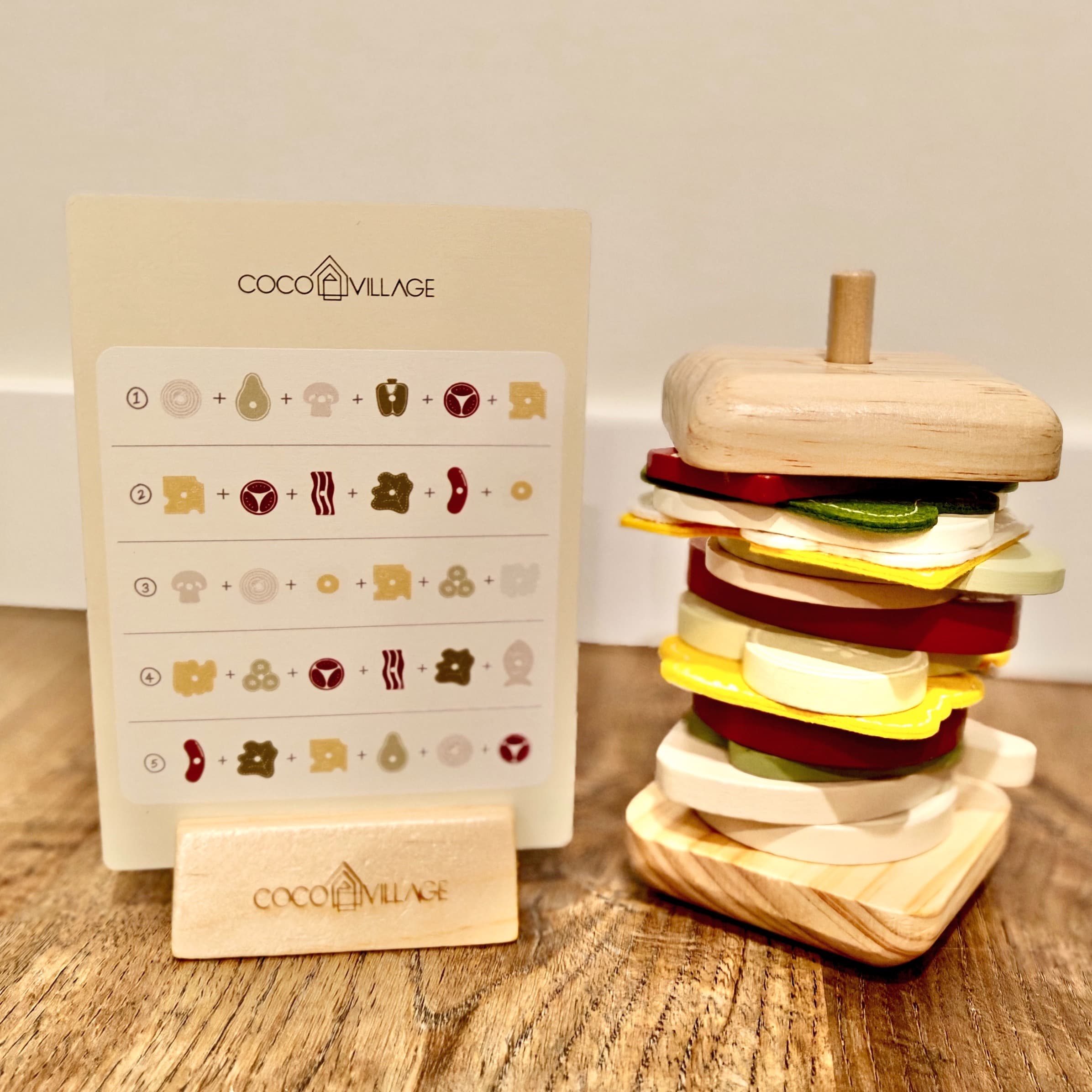 Puzzles and wooden stackable sandwich