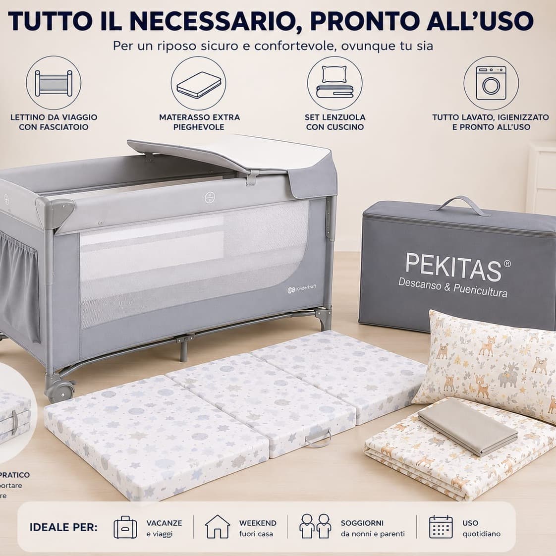 🛏️✨ Lettino con Fasciatoio, Materasso Extra e Set Lenzuola 👶💛 - 2
