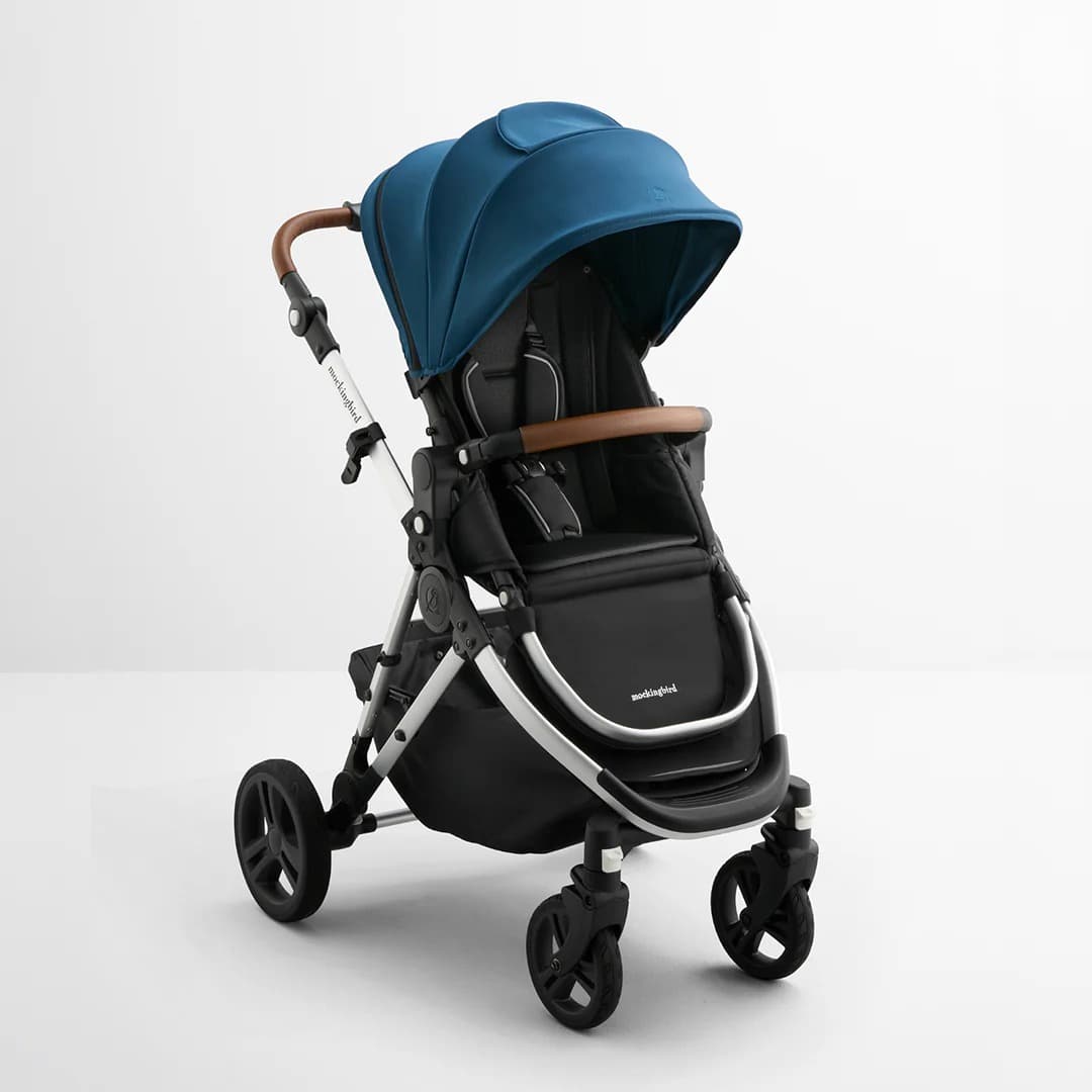 Mockingbird Single 2.0 Stroller, Sea, Silver With Penny Leather, Watercolor Drops