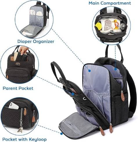 Dikaslon, borsa per pannolini, custodia per ciuccio e cinghie per passeggino, zaino da viaggio multiuso - 2