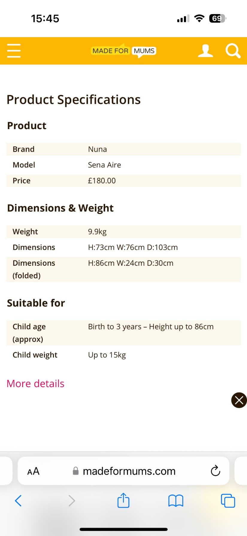 Nuna Sena Aire Travel Cot / New born to 3 years - 2