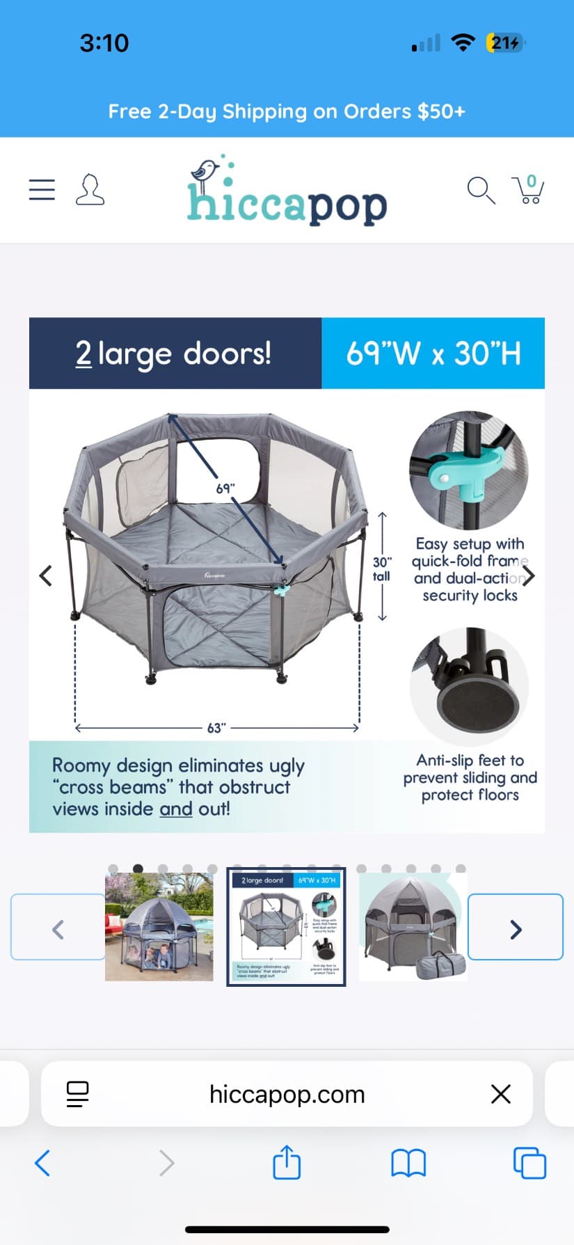 Hiccapop large playpen with optional sun cover - 4