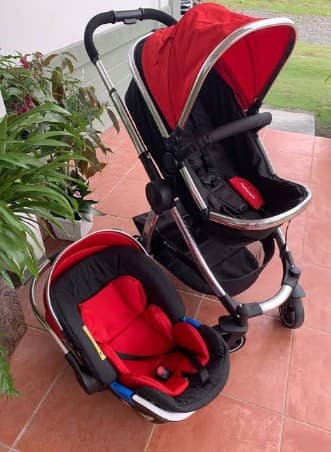 4-Wheel Journey Chrome/Cherry Travel Stroller and Car Seat (3 in 1)