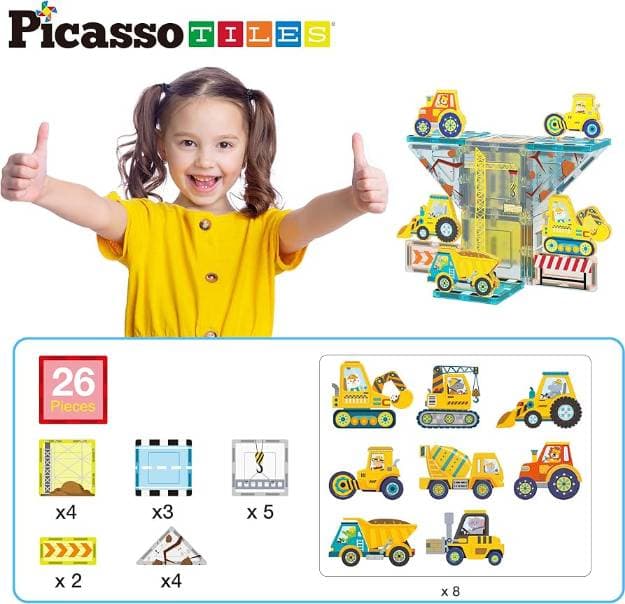 Picasso Tiles Construction Set With 8 Vehicles 45pieces with other toys