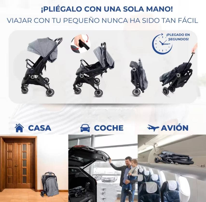 Passeggino per bambini |Compatto |Pieghevole |Maniglia singola |Per viaggiare |Poggiapiedi regolabile |Peso massimo 15 kg - 3