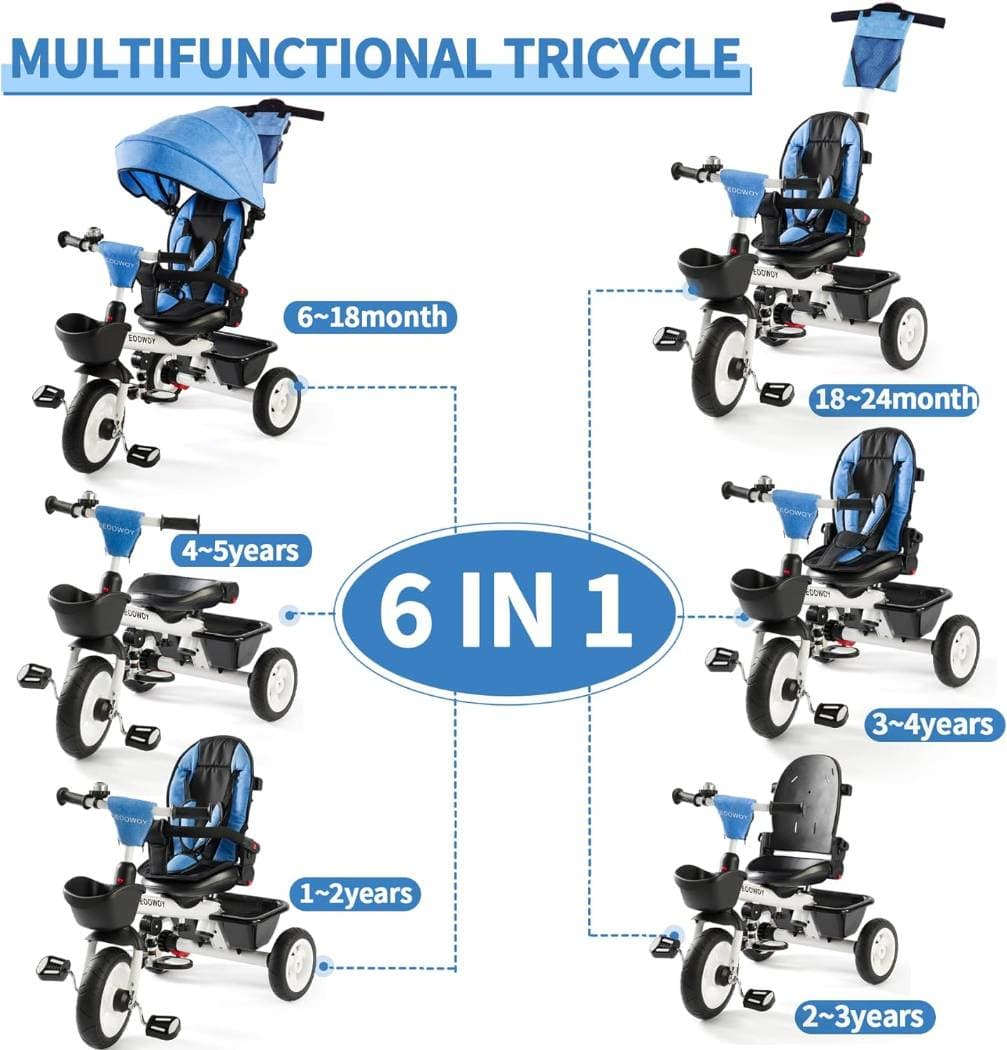 EOOWOY Triciclo per Bambini, Triciclo per Bambini 6 in 1 /18 Mesi - 5 Anni - 2