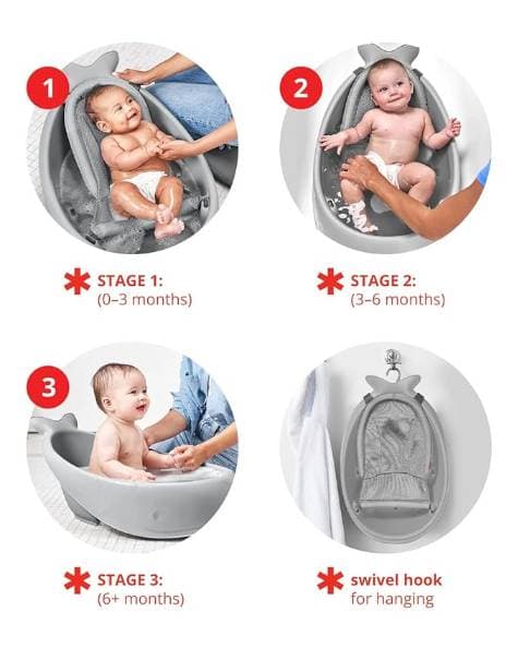 Skip Hop, Grey Moby 3-Stage Smart Sling Baby Bath Tub with Drain Plug & Swivel Hook for Hanging - 2